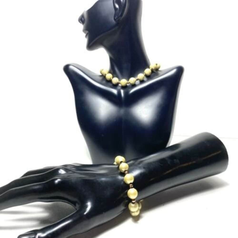 Vintage Evans Yellow Beaded Necklace and Bracelet Gold Tone Bead Set